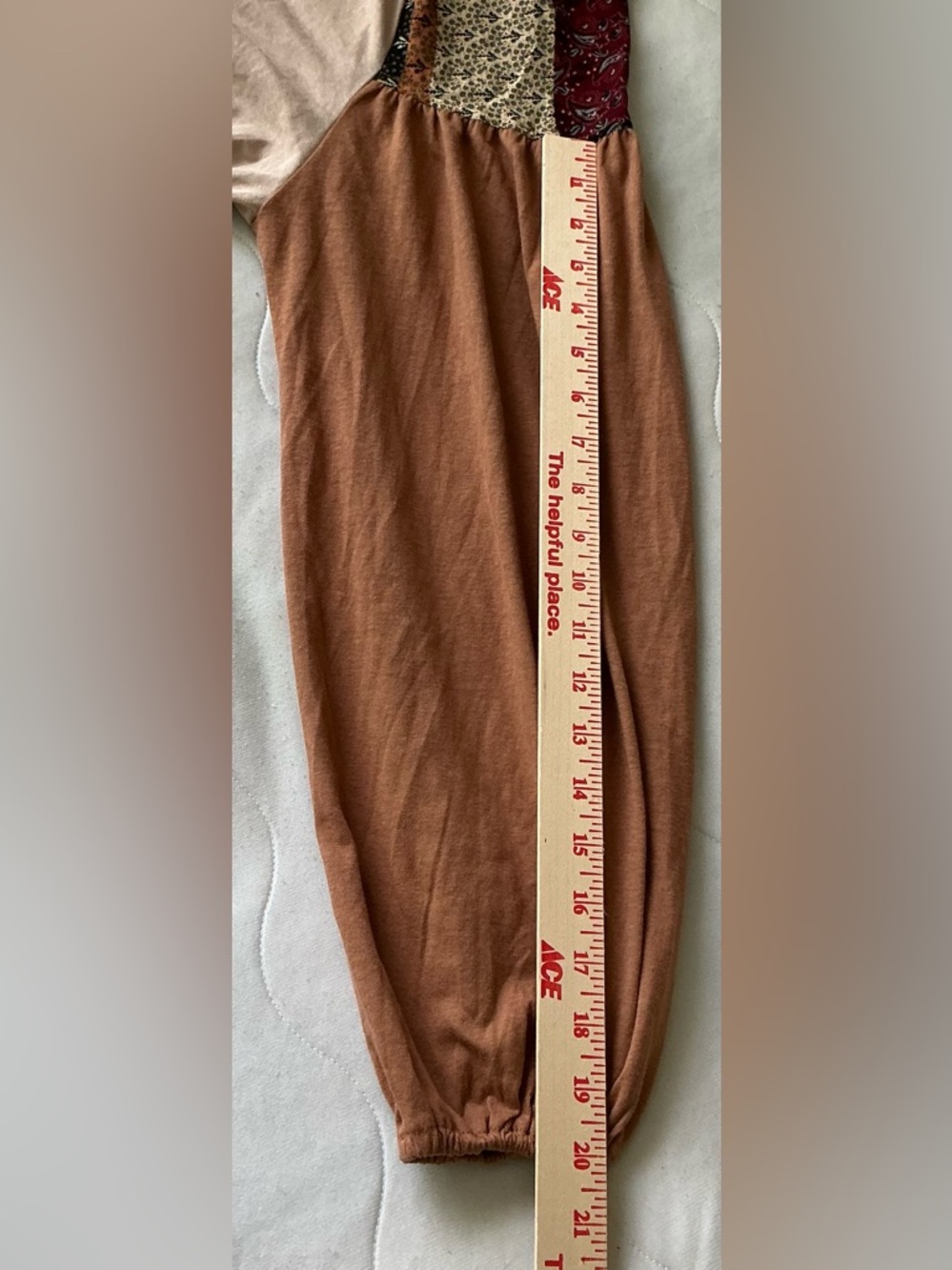 Easel Mixed Media Patchwork Top S Beige Brown Balloon Sleeve Boho Hippie Peasant - Picture 10 of 11